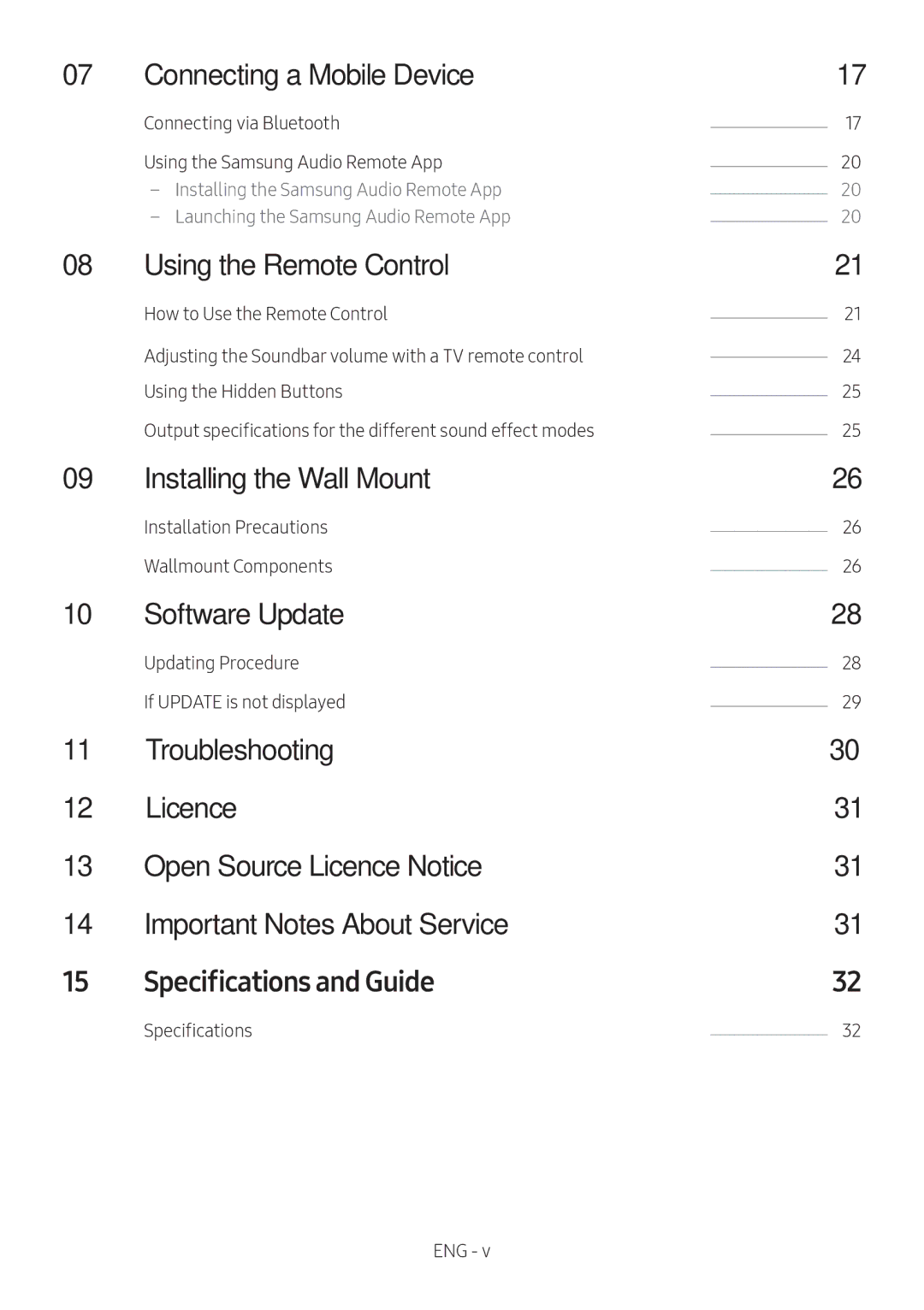 Samsung HW-M4511/XE manual Connecting a Mobile Device, Using the Remote Control, Installing the Wall Mount, Software Update 