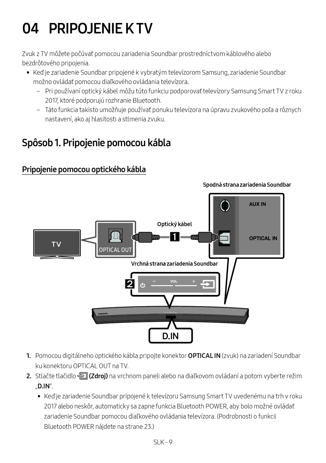 Samsung HW-M4500/ZG, HW-M4500/EN Pripojenie K TV, Spôsob 1. Pripojenie pomocou kábla, Pripojenie pomocou optického kábla 