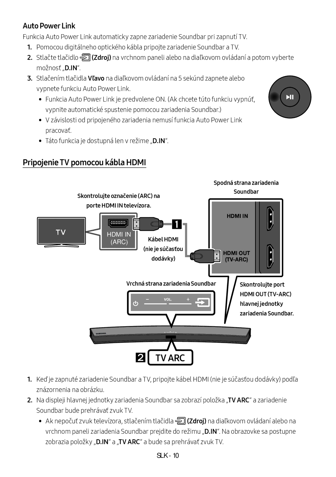 Samsung HW-M4500/EN, HW-M4500/ZG Pripojenie TV pomocou kábla Hdmi, Skontrolujte označenie ARC na Porte Hdmi in televízora 