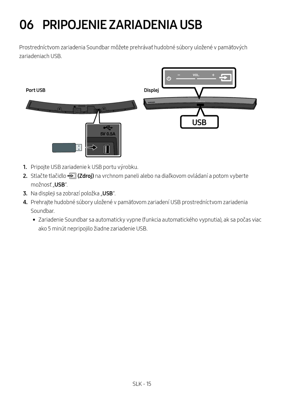 Samsung HW-M4510/XE, HW-M4500/ZG, HW-M4500/EN, HW-M4500/ZF, HW-M4501/ZF, HW-M4501/EN manual Pripojenie Zariadenia USB, Port USB 