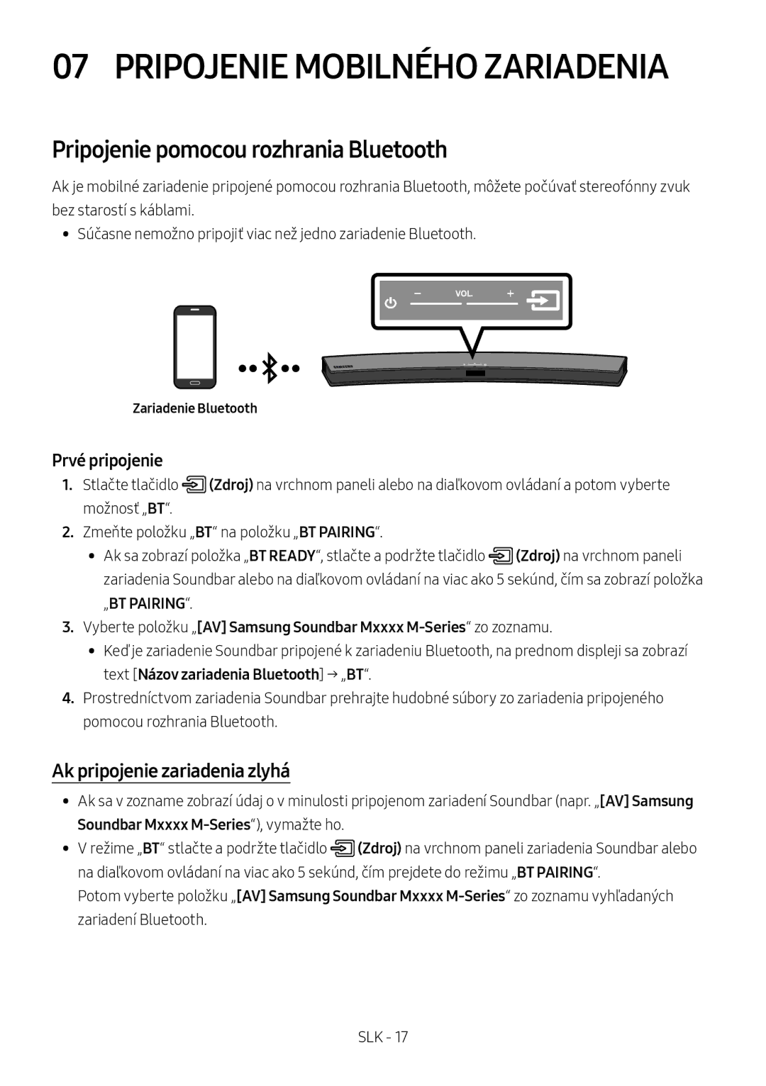 Samsung HW-M4500/EN manual Pripojenie Mobilného Zariadenia, Pripojenie pomocou rozhrania Bluetooth, Zariadenie Bluetooth 