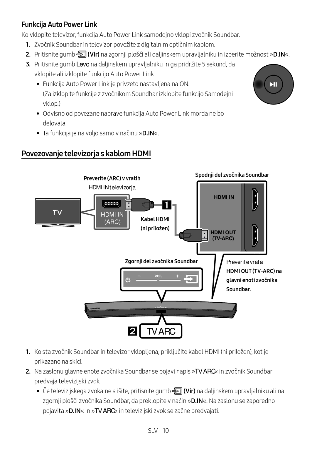 Samsung HW-M4500/ZF, HW-M4500/ZG, HW-M4500/EN, HW-M4501/ZF Povezovanje televizorja s kablom Hdmi, Funkcija Auto Power Link 