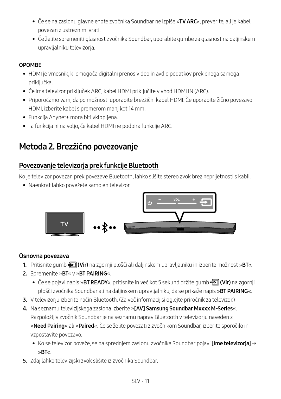 Samsung HW-M4501/ZF Metoda 2. Brezžično povezovanje, Povezovanje televizorja prek funkcije Bluetooth, Osnovna povezava 