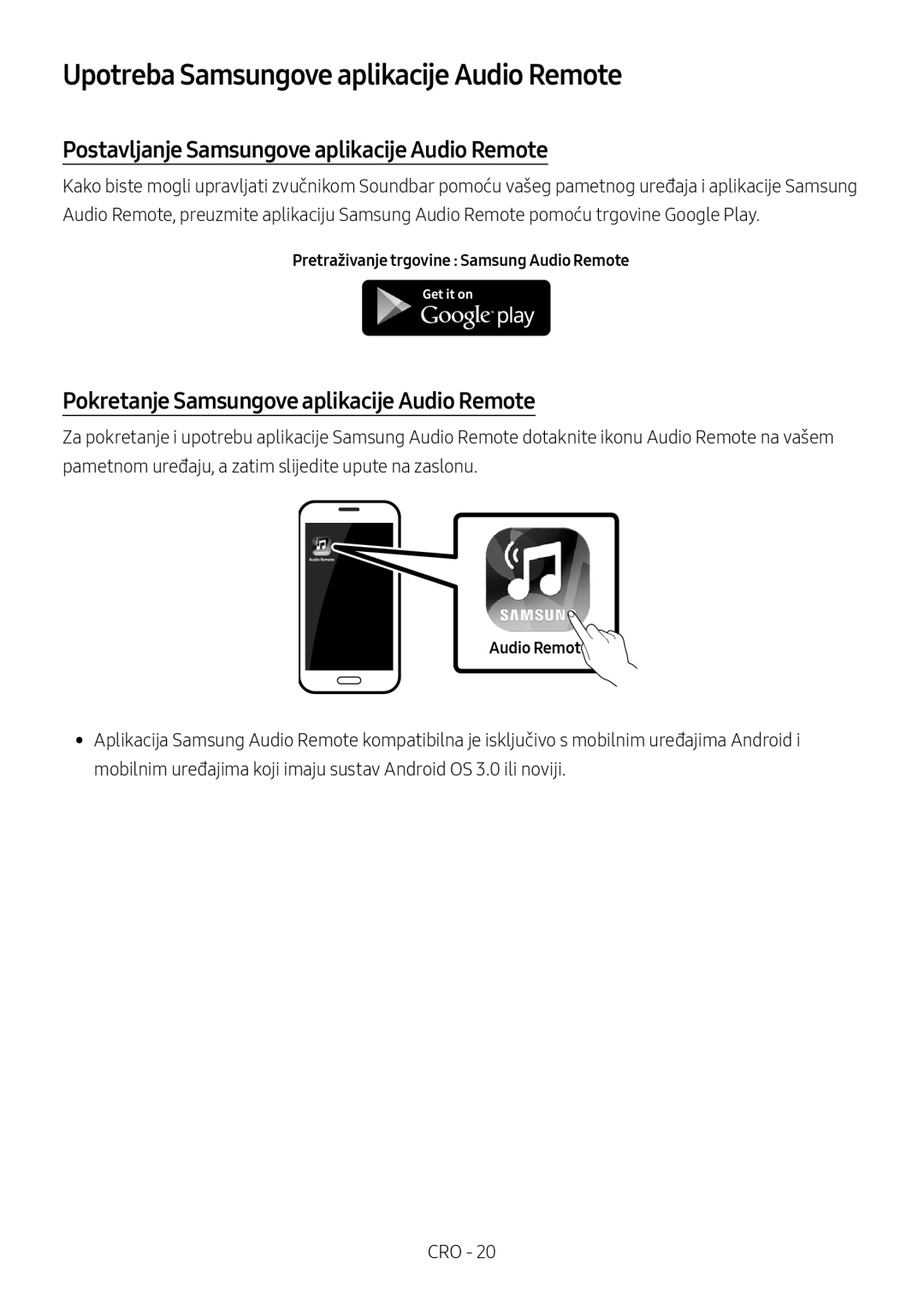 Samsung HW-M4511/XE manual Upotreba Samsungove aplikacije Audio Remote, Postavljanje Samsungove aplikacije Audio Remote 