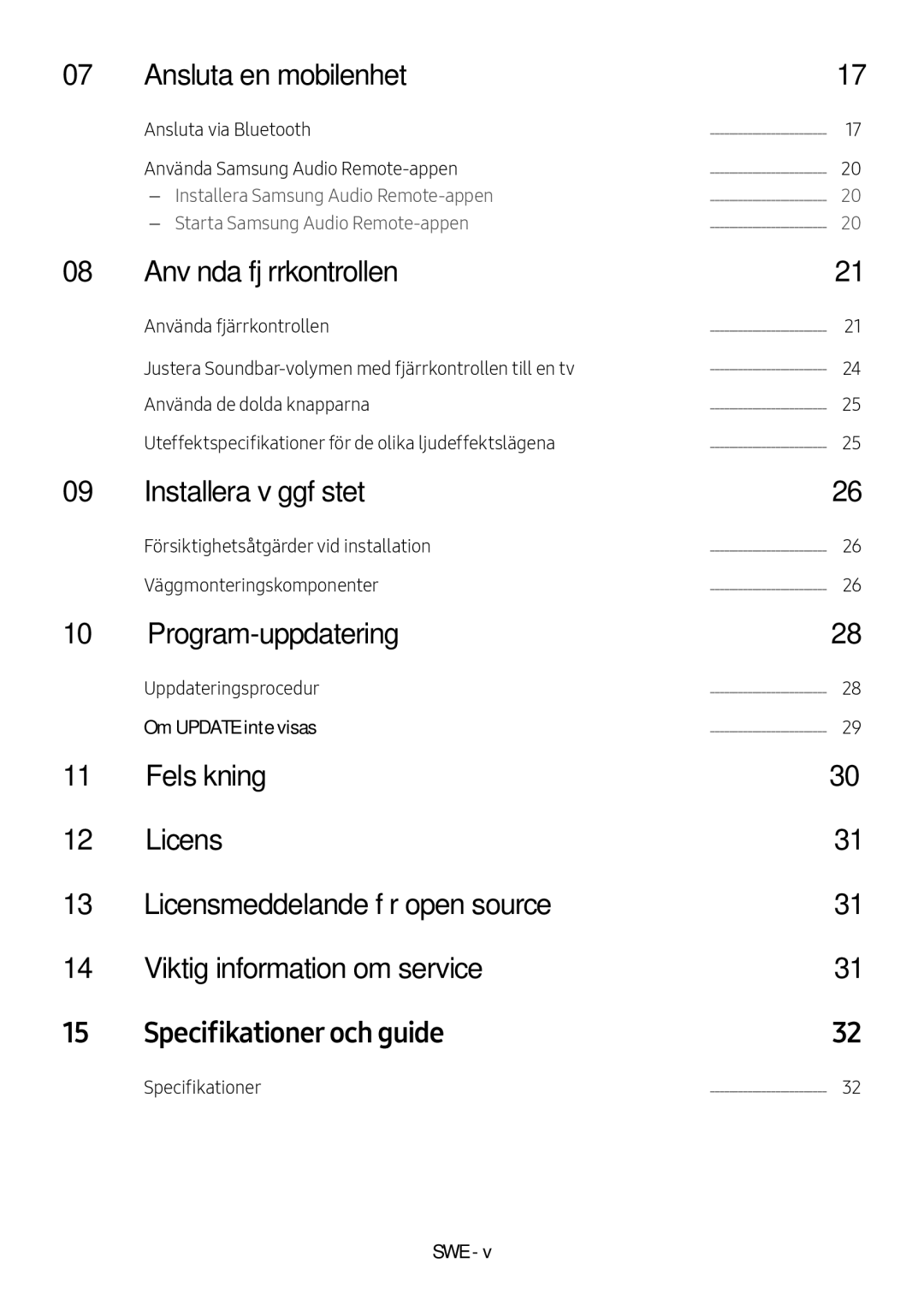 Samsung HW-M4500/ZF manual Ansluta en mobilenhet, Använda fjärrkontrollen, Installera väggfästet, Program-uppdatering 