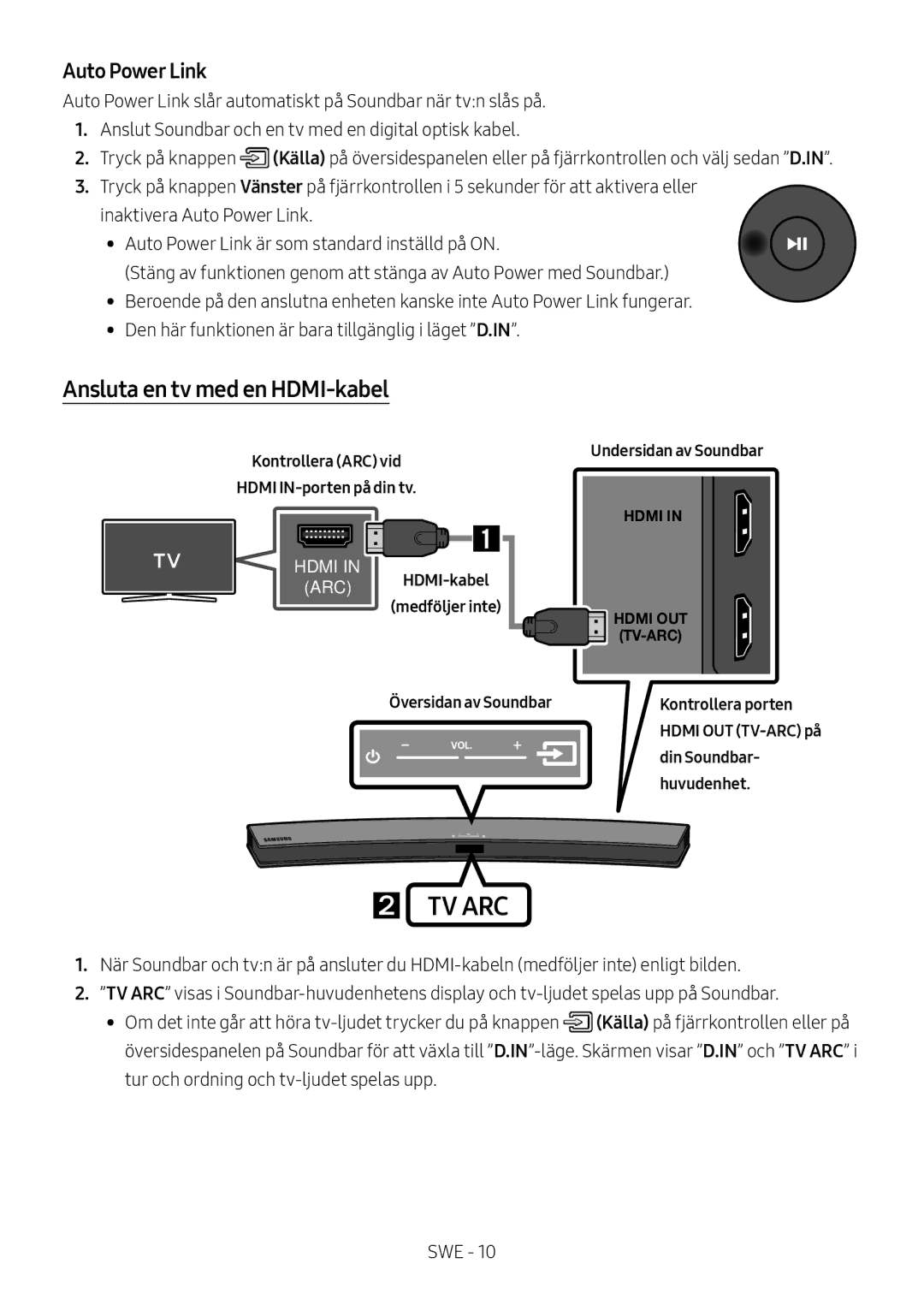 Samsung HW-M4501/EN, HW-M4500/ZG, HW-M4500/EN Ansluta en tv med en HDMI-kabel, Kontrollera ARC vid Hdmi IN-porten på din tv 