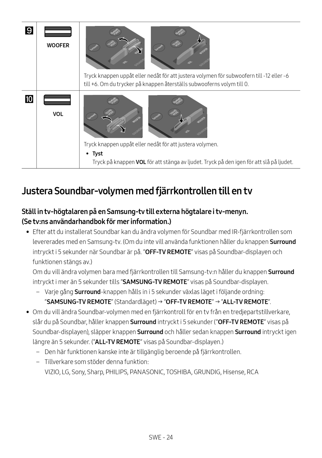 Samsung HW-M4501/EN, HW-M4500/ZG, HW-M4500/EN, HW-M4500/ZF Justera Soundbar-volymen med fjärrkontrollen till en tv, Tyst 