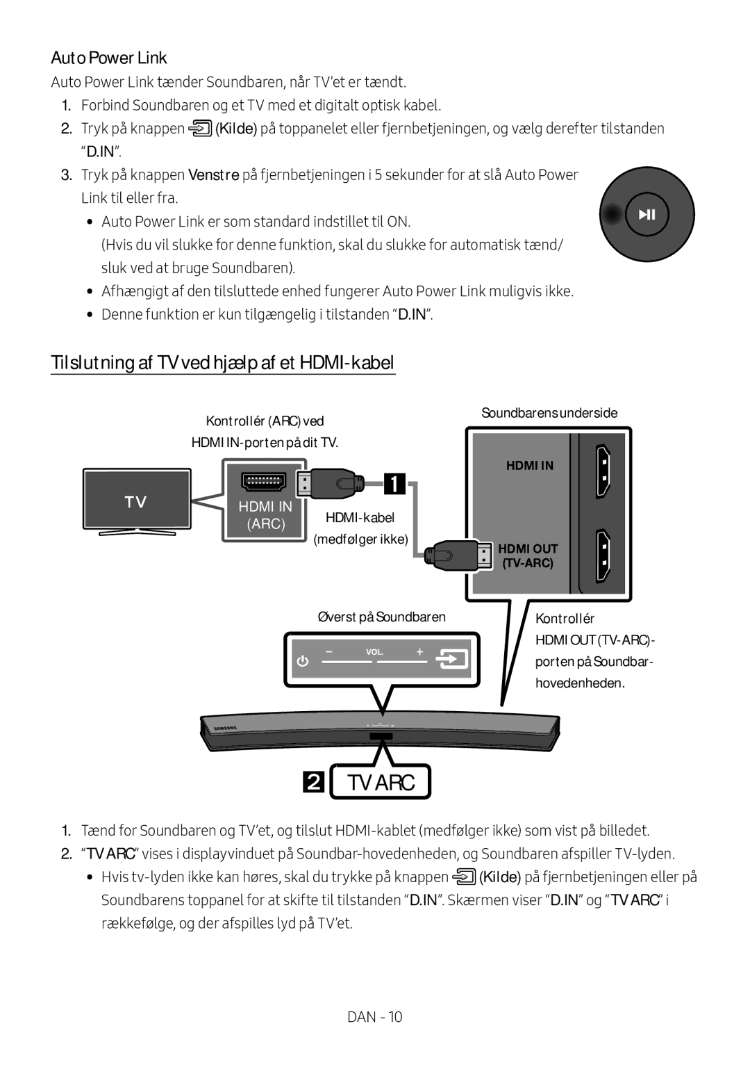 Samsung HW-M4500/EN, HW-M4500/ZG Tilslutning af TV ved hjælp af et HDMI-kabel, Kontrollér ARC ved Hdmi IN-porten på dit TV 