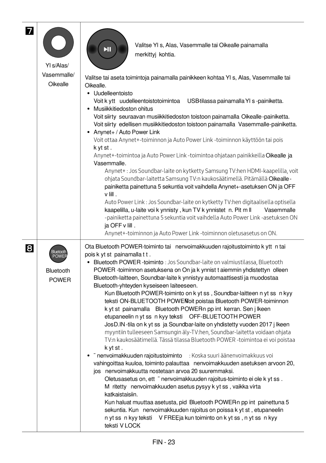 Samsung HW-M4500/EN Valitse Ylös, Alas, Vasemmalle tai Oikealle painamalla, Ylös/Alas Merkittyjä kohtia, Uudelleentoisto 