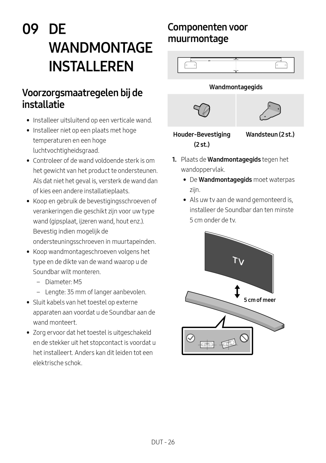 Samsung HW-M4501/EN Voorzorgsmaatregelen bij de installatie, De Wandmontagegids moet waterpas zijn, Houder-Bevestiging 