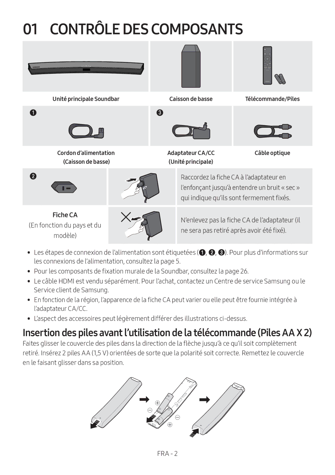 Samsung HW-M4500/ZF, HW-M4500/ZG, HW-M4500/EN manual Contrôle DES Composants, Unité principale Soundbar, Caisson de basse 