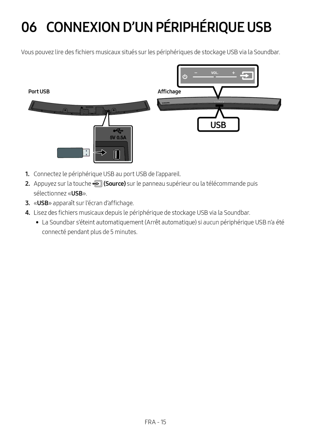 Samsung HW-M4500/EN, HW-M4500/ZG, HW-M4500/ZF, HW-M4501/ZF, HW-M4501/EN, HW-M4511/XE Connexion D’UN Périphérique USB, Port USB 