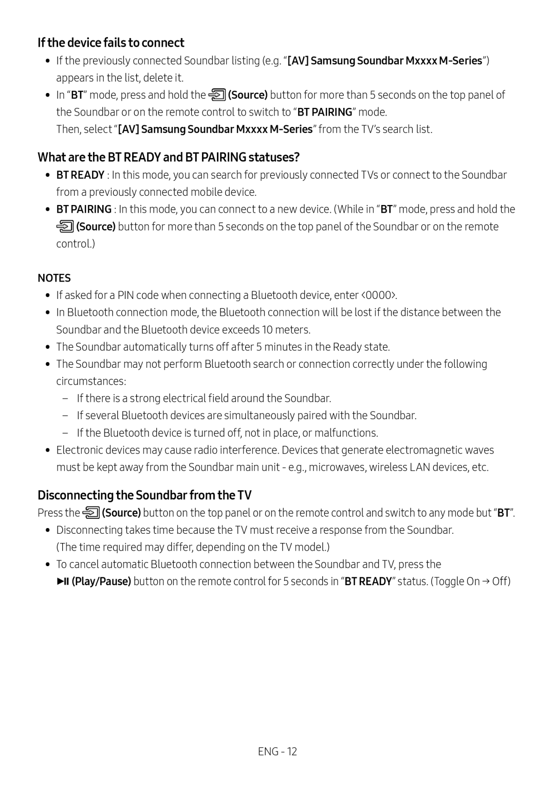 Samsung HW-M4500/ZF, HW-M4500/ZG manual If the device fails to connect, What are the BT Ready and BT Pairing statuses? 