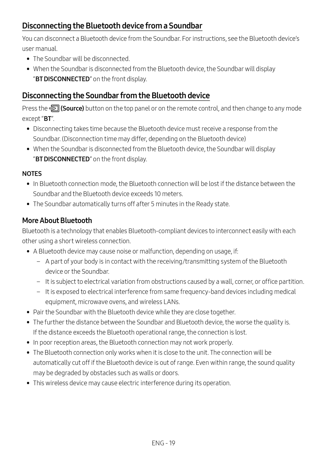 Samsung HW-M4500/ZF, HW-M4500/ZG, HW-M4500/EN manual Disconnecting the Bluetooth device from a Soundbar, More About Bluetooth 