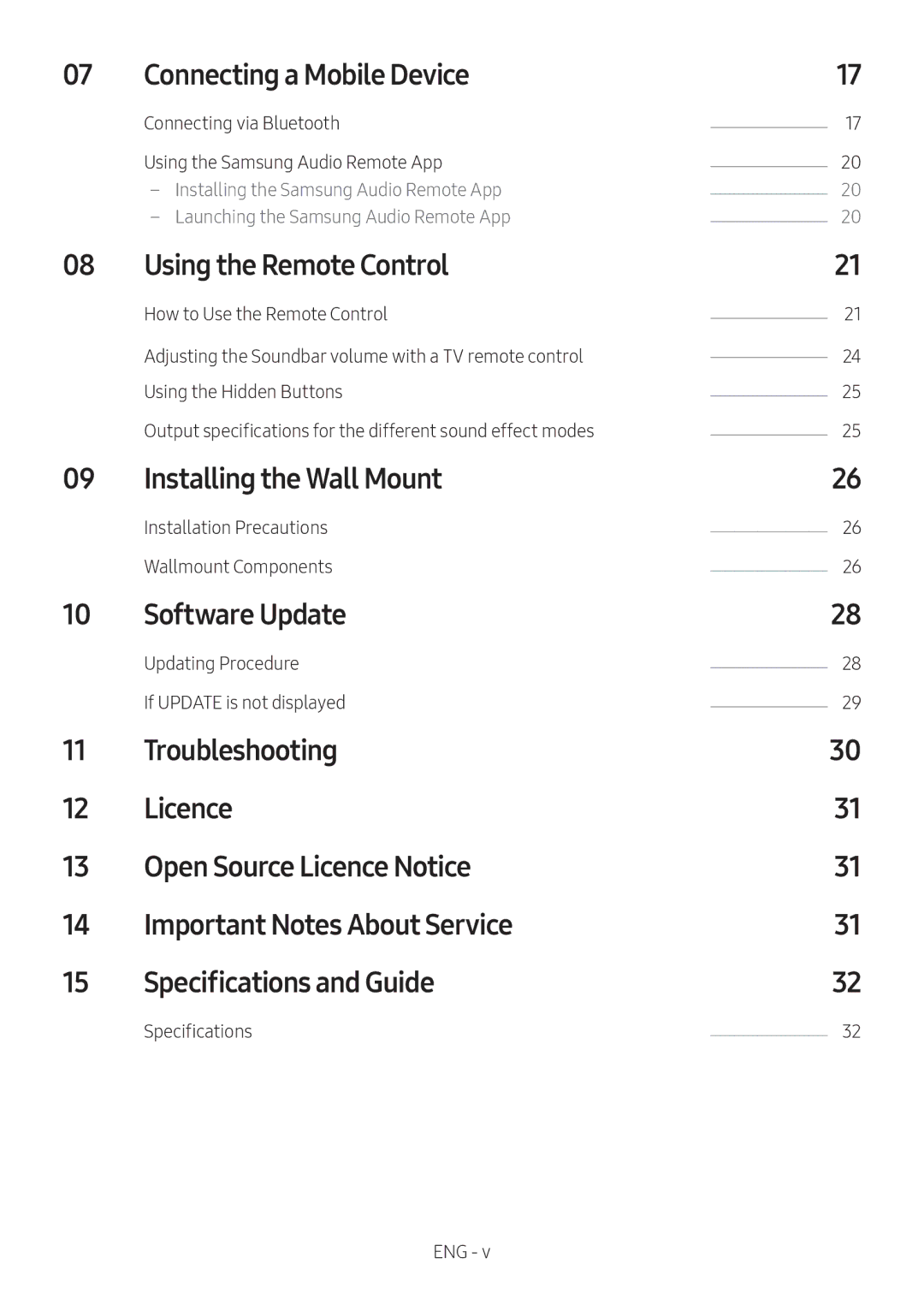 Samsung HW-M4511/XE manual Connecting a Mobile Device, Using the Remote Control, Installing the Wall Mount, Software Update 