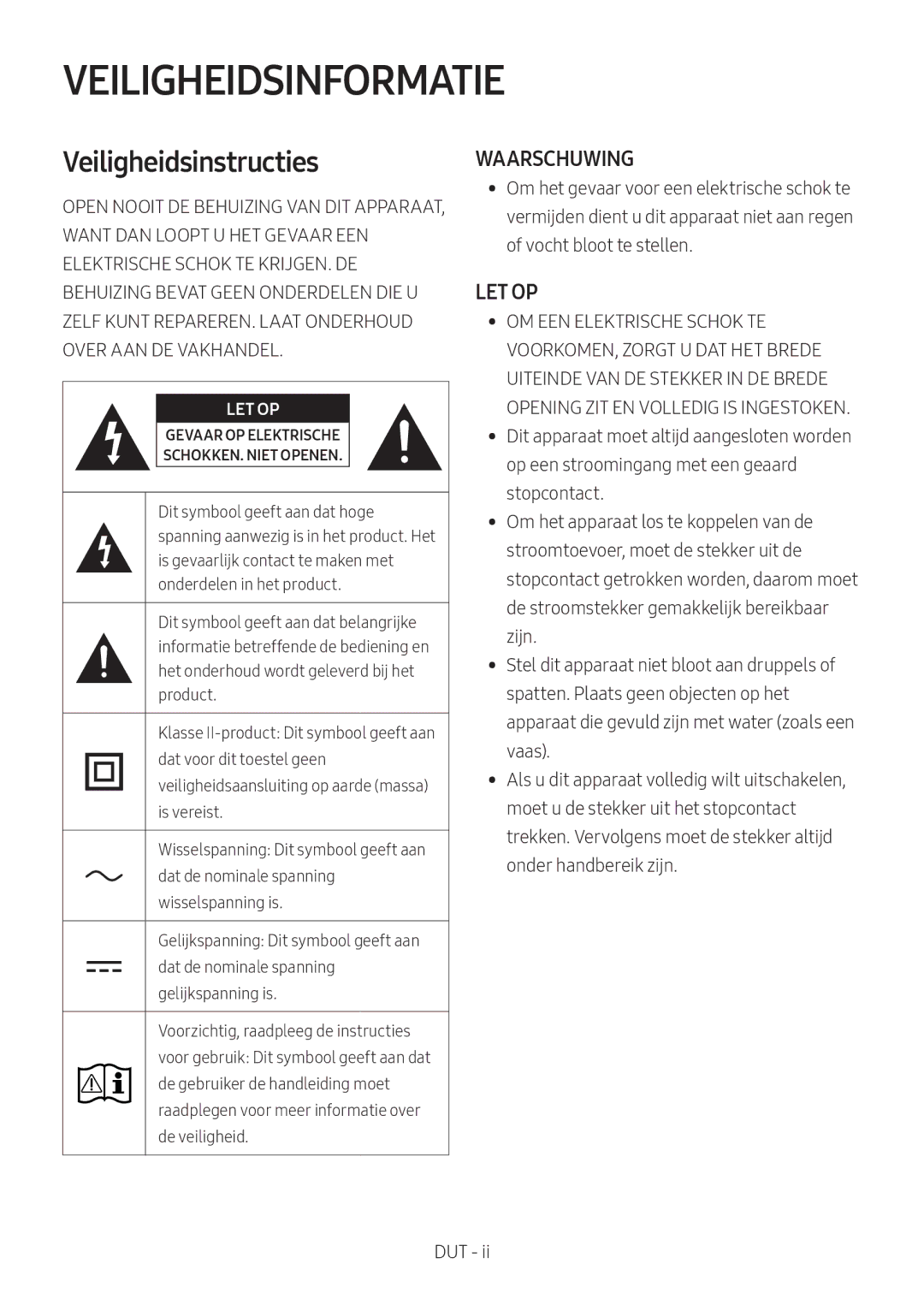 Samsung HW-M4501/EN, HW-M4500/ZG, HW-M4500/EN, HW-M4500/ZF, HW-M4501/ZF manual Veiligheidsinformatie, Veiligheidsinstructies 