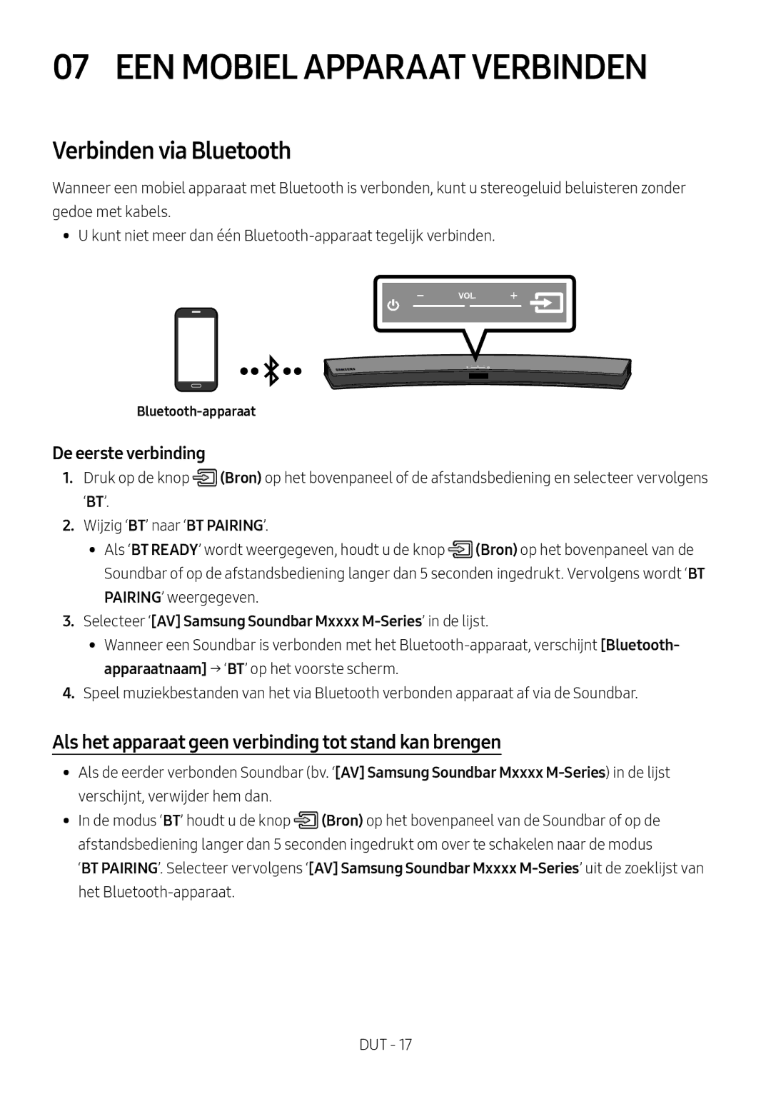 Samsung HW-M4500/ZF, HW-M4500/ZG, HW-M4500/EN EEN Mobiel Apparaat Verbinden, Verbinden via Bluetooth, Bluetooth-apparaat 