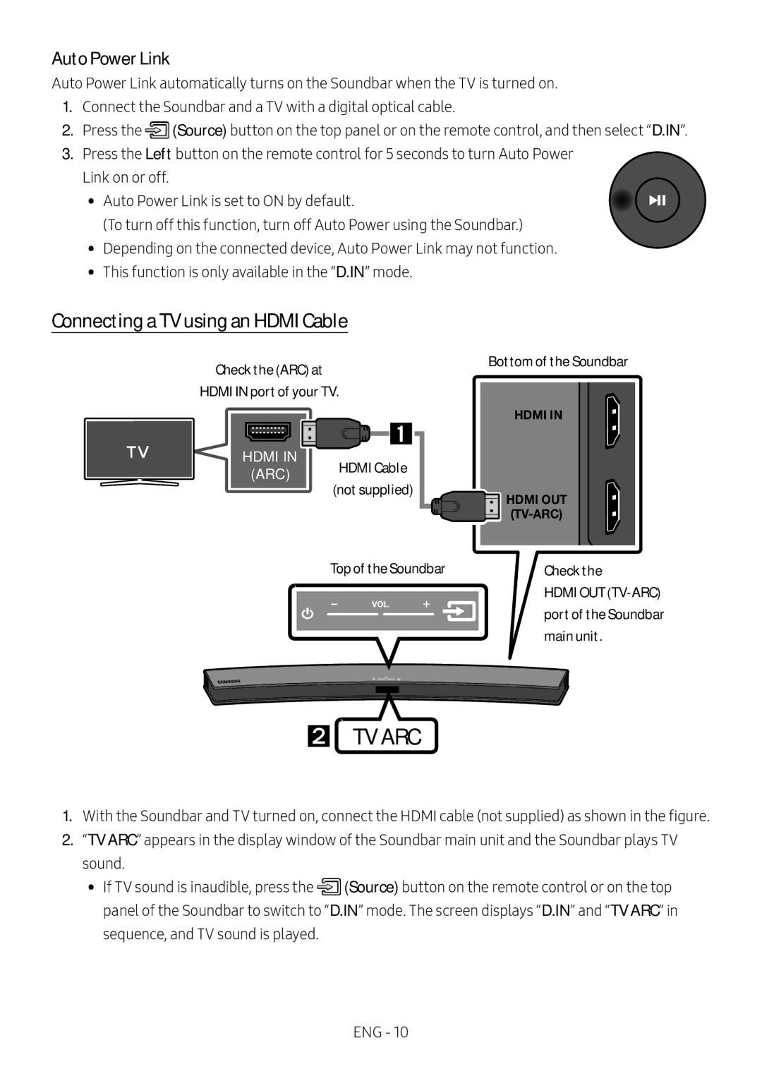 Samsung HW-M4500/ZG manual Connecting a TV using an Hdmi Cable, Auto Power Link, Check the ARC at Hdmi in port of your TV 