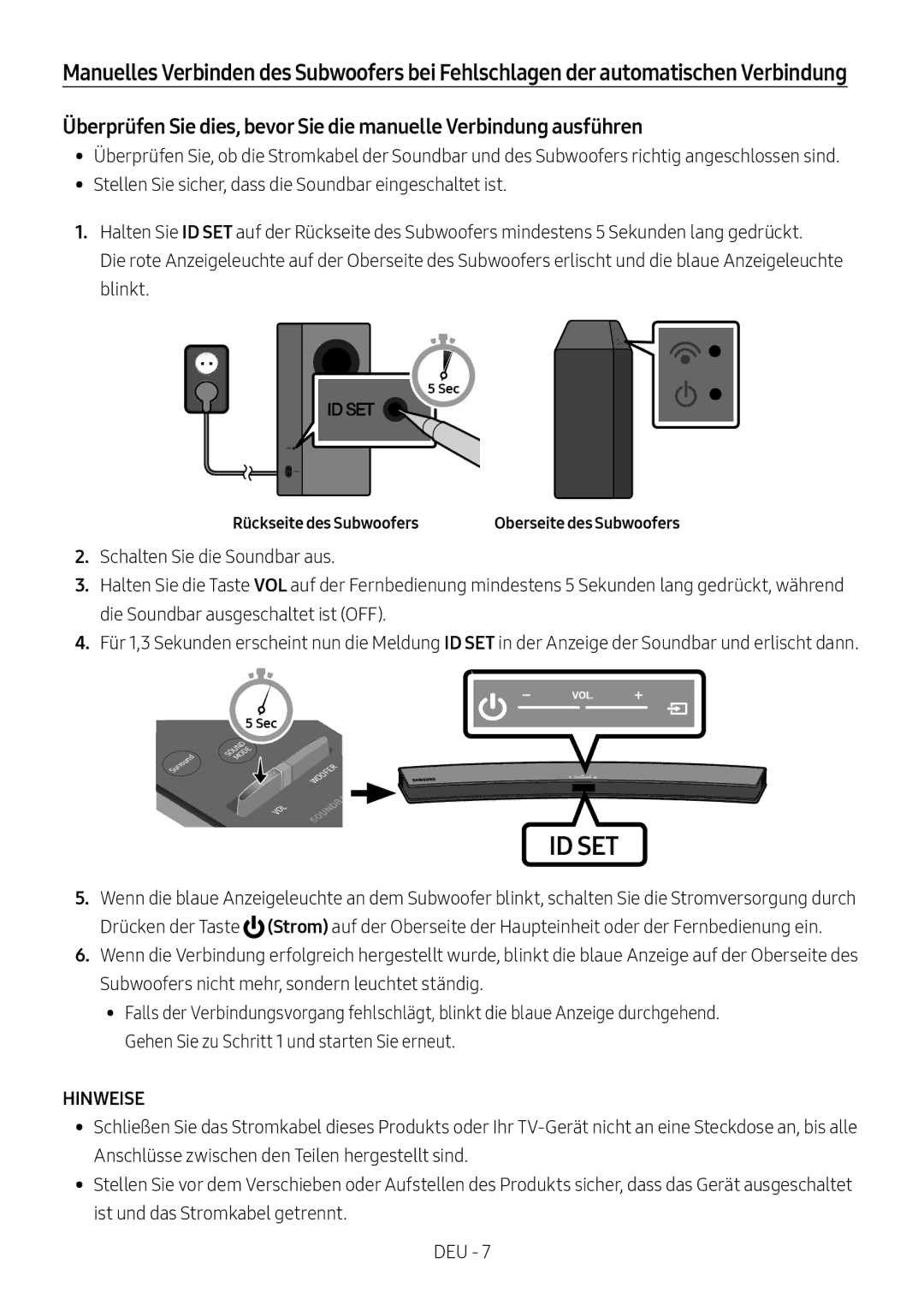 Samsung HW-M4500/EN, HW-M4500/ZG manual Hinweise, Rückseite des Subwoofers 