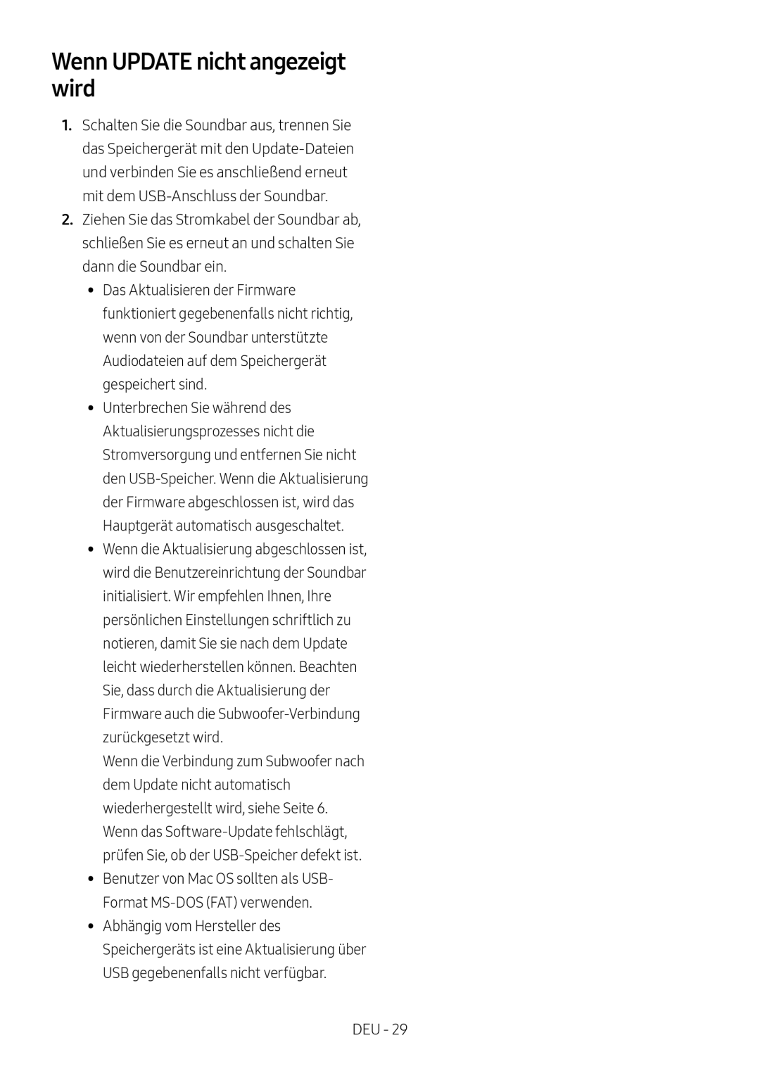 Samsung HW-M4500/EN, HW-M4500/ZG manual Wenn Update nicht angezeigt wird 