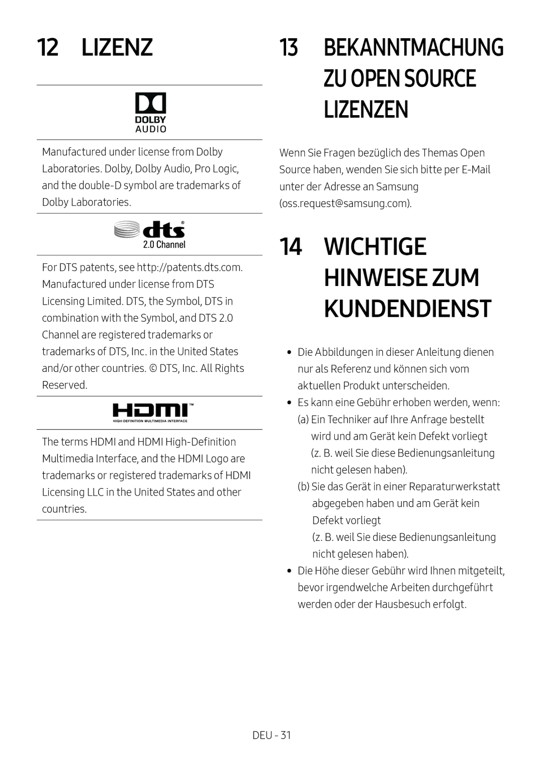 Samsung HW-M4500/EN, HW-M4500/ZG manual Lizenzen 