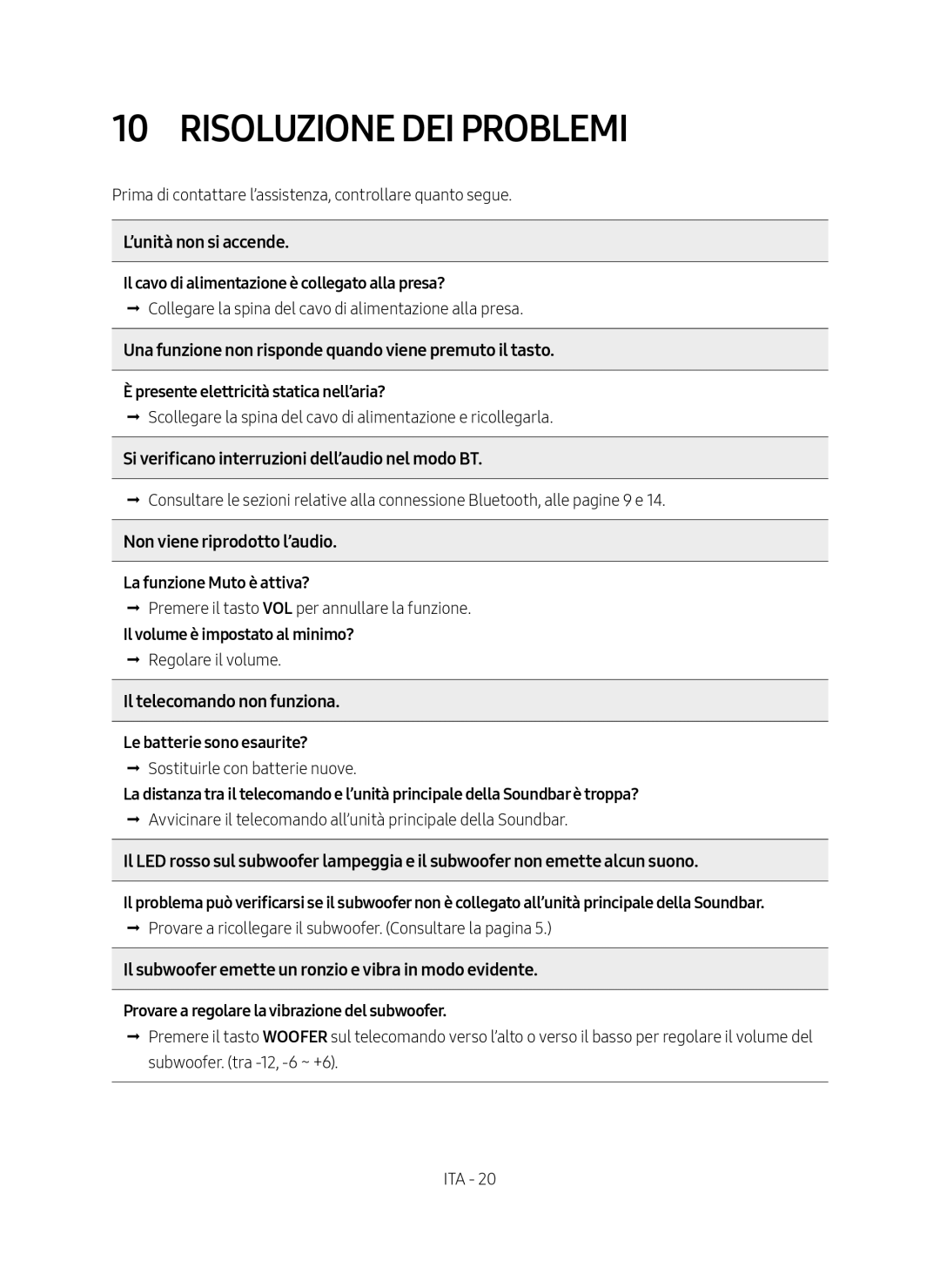 Samsung HW-M4500/ZG, HW-M4500/EN manual Risoluzione dei problemi 