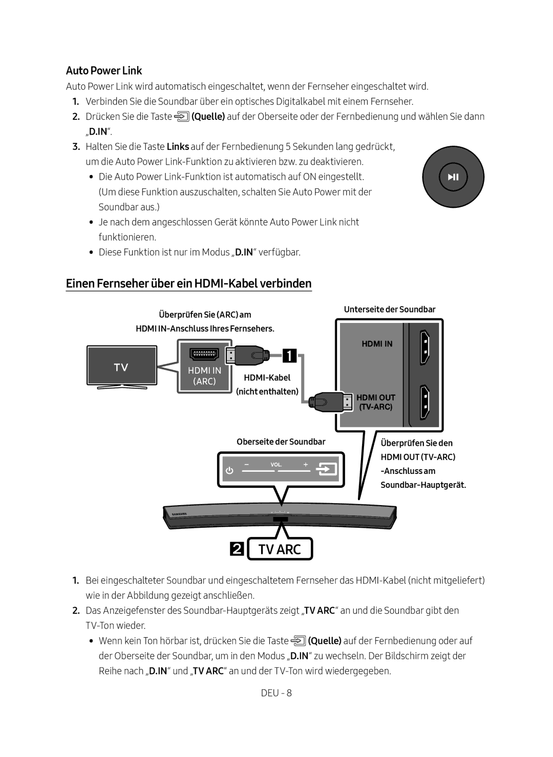 Samsung HW-M4500/ZG, HW-M4500/EN manual Einen Fernseher über ein HDMI-Kabel verbinden 