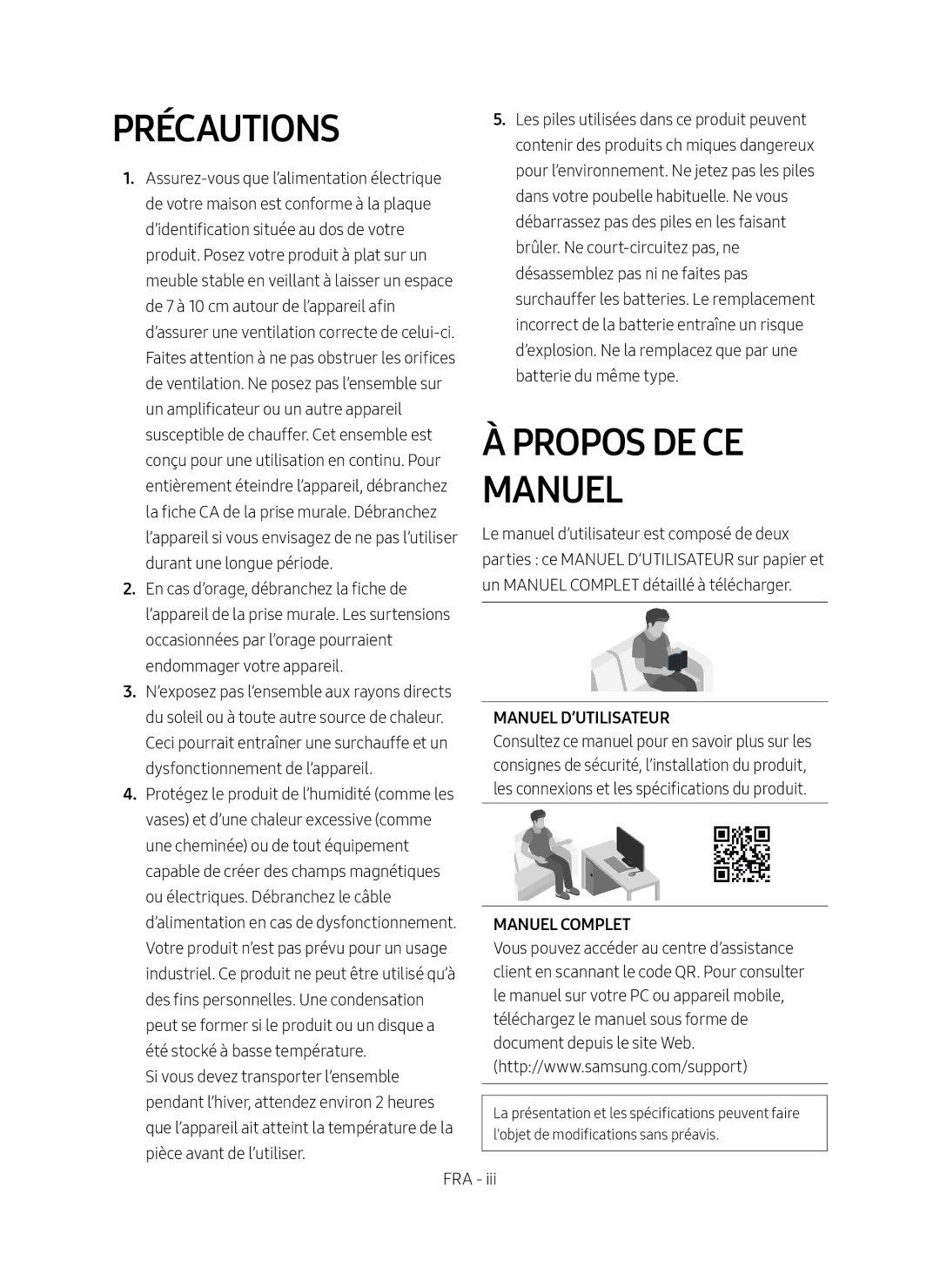 Samsung HW-M4500/EN, HW-M4500/ZG manual Précautions, Propos de ce Manuel 