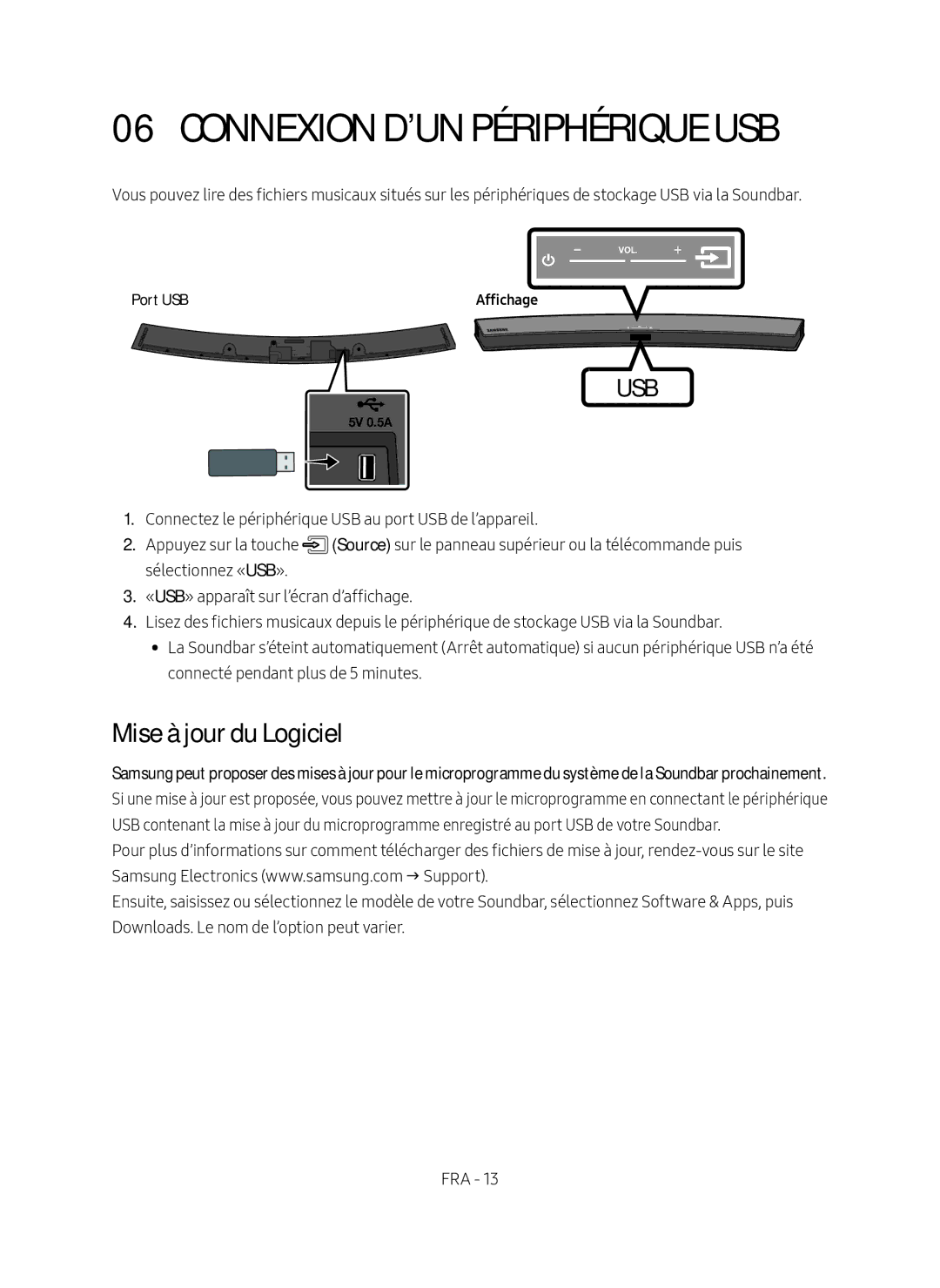 Samsung HW-M4500/EN, HW-M4500/ZG manual Connexion d’un Périphérique USB, Mise à jour du Logiciel, Port USB 