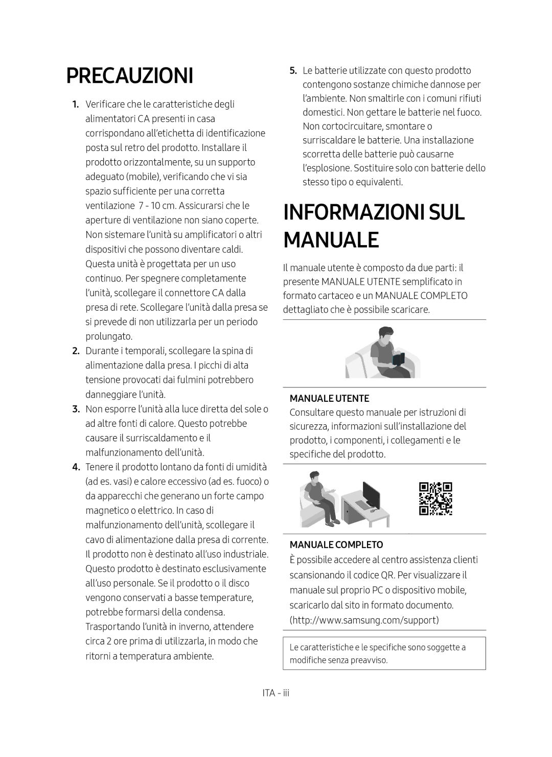 Samsung HW-M4500/EN, HW-M4500/ZG Precauzioni, Informazioni sul manuale 