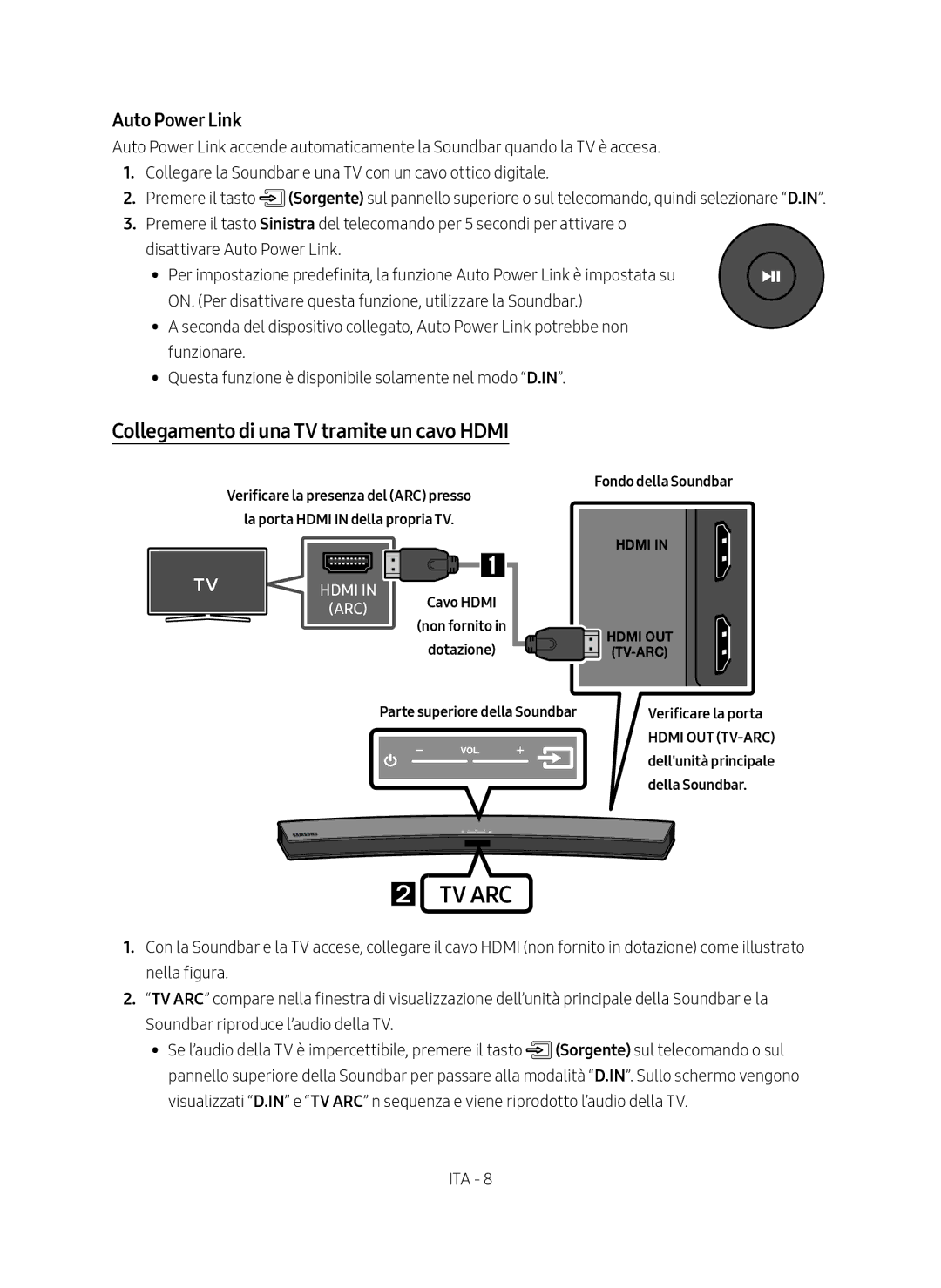 Samsung HW-M4500/ZG, HW-M4500/EN manual Collegamento di una TV tramite un cavo Hdmi, Fondo della Soundbar, Della Soundbar 