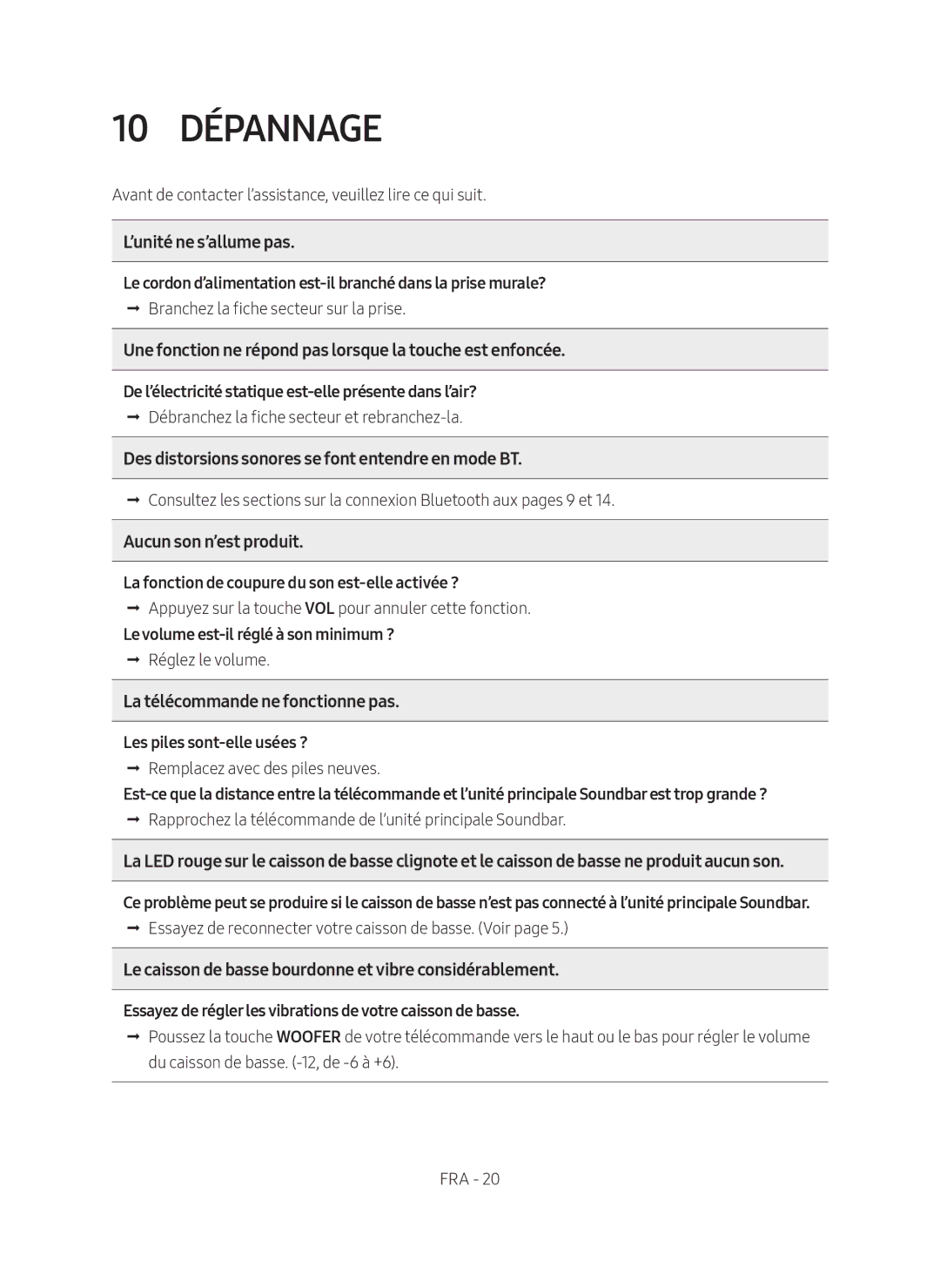 Samsung HW-M4501/EN manual 10 Dépannage 