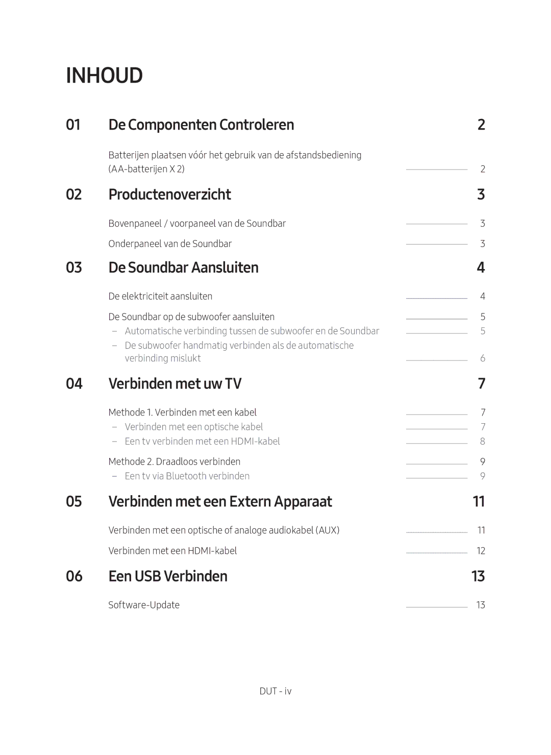 Samsung HW-M4501/EN manual De Componenten Controleren, Productenoverzicht, De Soundbar Aansluiten, Verbinden met uw TV 