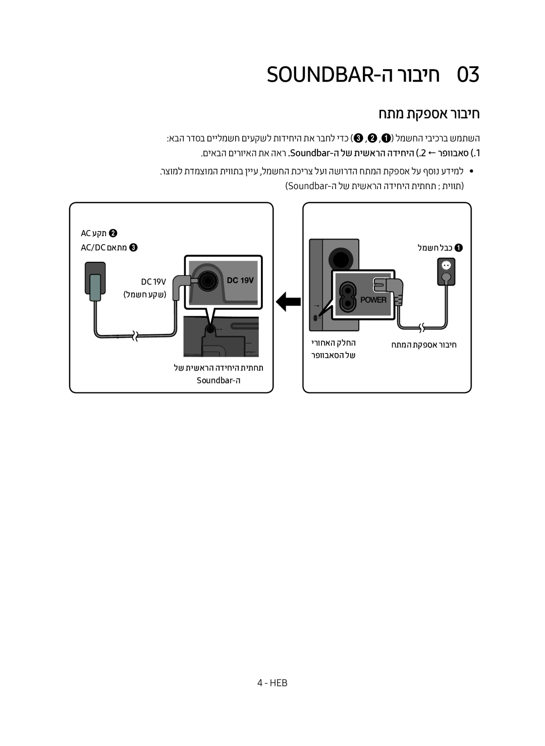 Samsung HW-M4501/SQ manual Soundbar-ה רוביח0, חתמ תקפסא רוביח 