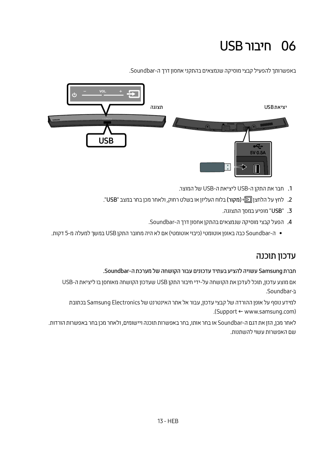 Samsung HW-M4501/SQ manual USB רוביח0, הנכות ןוכדע 