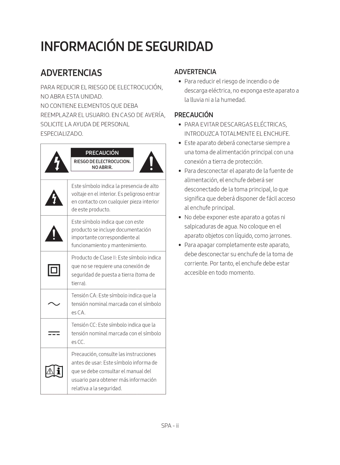 Samsung HW-M4501/ZF manual Información de seguridad, Advertencias 