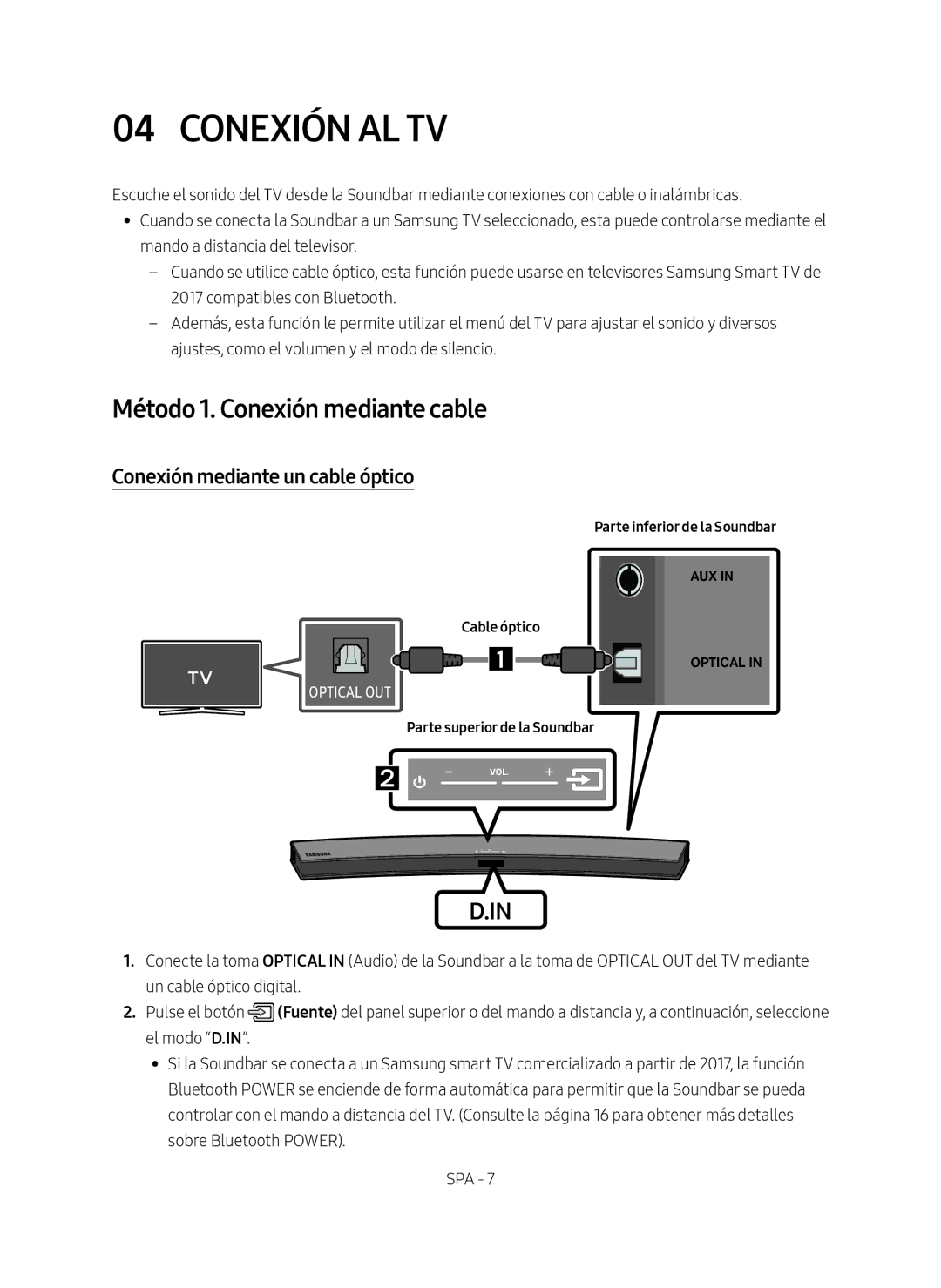 Samsung HW-M4501/ZF manual Conexión al tv, Método 1. Conexión mediante cable, Conexión mediante un cable óptico 