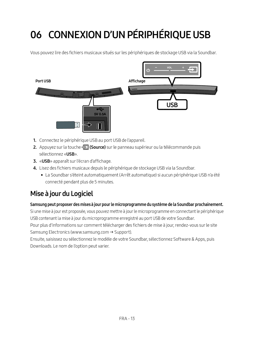 Samsung HW-M4501/ZF manual Connexion d’un Périphérique USB, Mise à jour du Logiciel, Port USB 