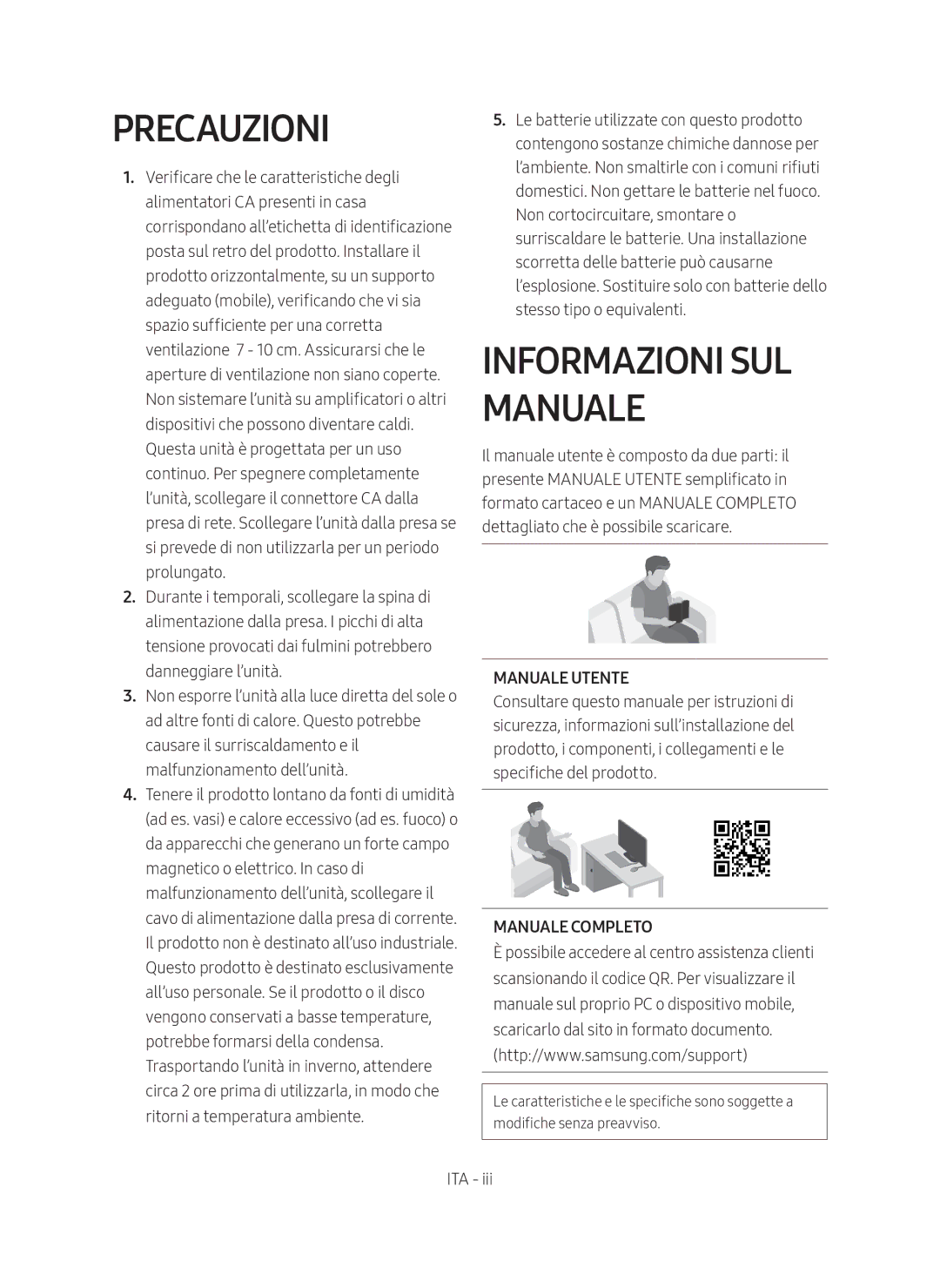 Samsung HW-M4501/ZF Precauzioni, Informazioni sul manuale 