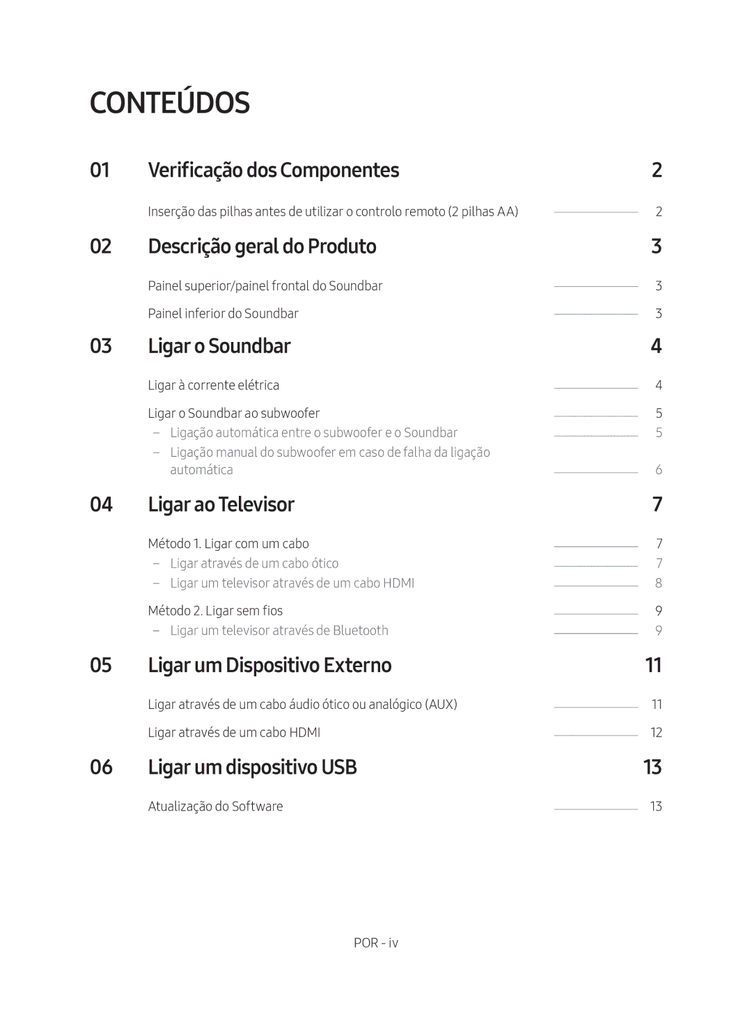 Samsung HW-M4501/ZF manual Verificação dos Componentes, Descrição geral do Produto, Ligar o Soundbar, Ligar ao Televisor 