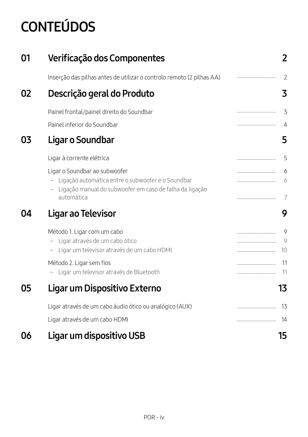 Samsung HW-M460/XE, HW-M450/EN, HW-M450/ZG, HW-M450/ZF manual Conteúdos 