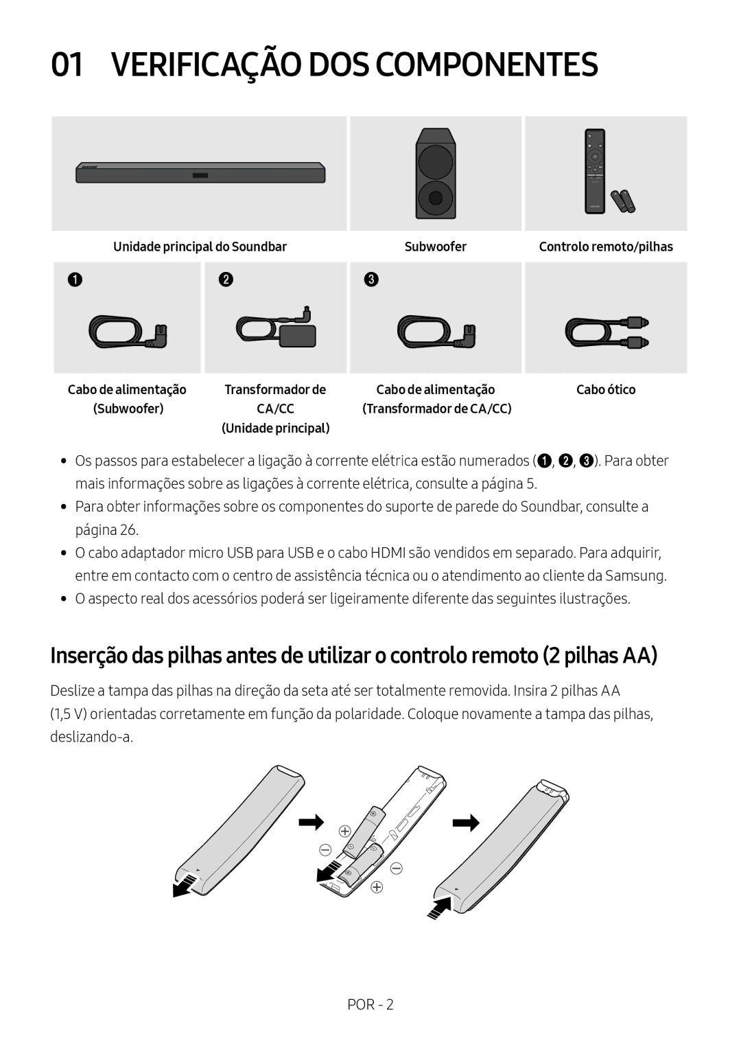 Samsung HW-M450/ZG, HW-M450/EN, HW-M450/ZF, HW-M460/XE Verificação DOS Componentes, Unidade principal do Soundbar Subwoofer 