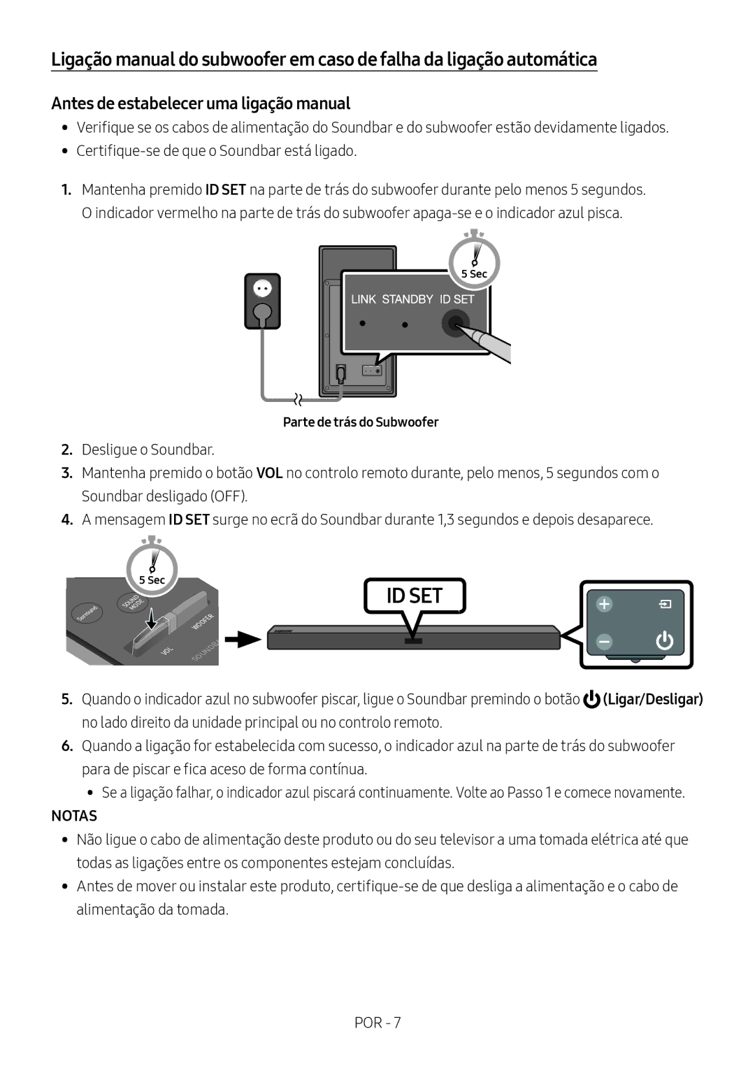 Samsung HW-M450/ZF, HW-M450/EN, HW-M450/ZG Antes de estabelecer uma ligação manual, Notas, Parte de trás do Subwoofer 