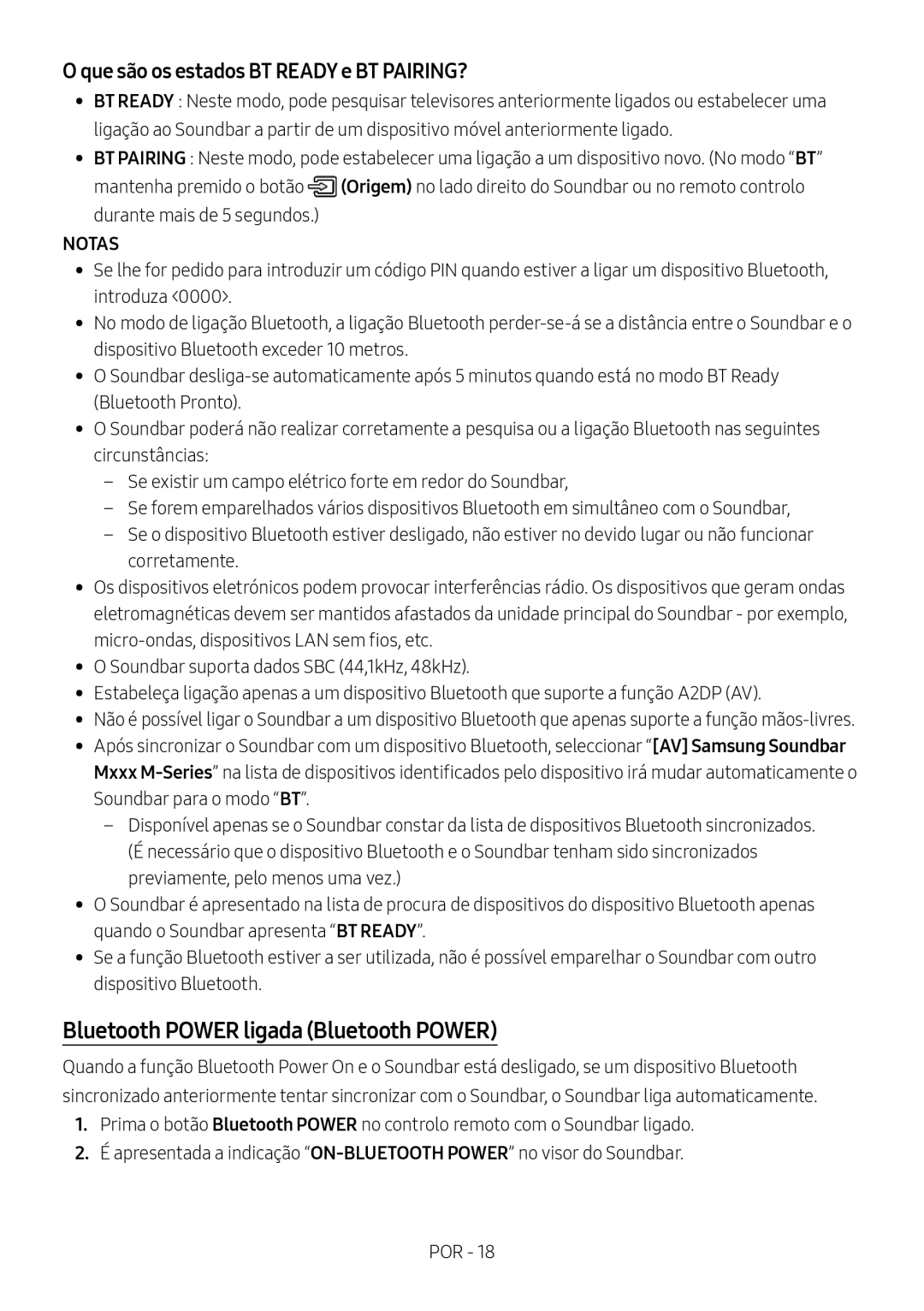 Samsung HW-M450/ZG, HW-M450/EN manual Bluetooth Power ligada Bluetooth Power, Que são os estados BT Ready e BT PAIRING? 