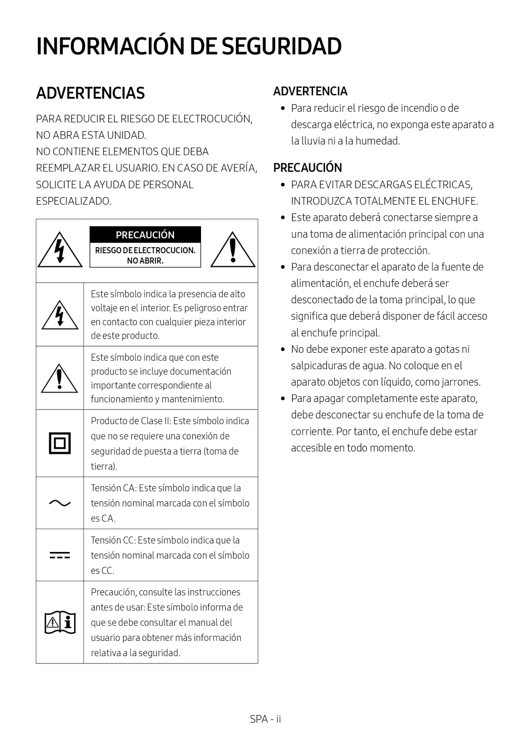 Samsung HW-M450/ZF, HW-M450/EN, HW-M450/ZG, HW-M460/XE manual Información DE Seguridad, Advertencias 