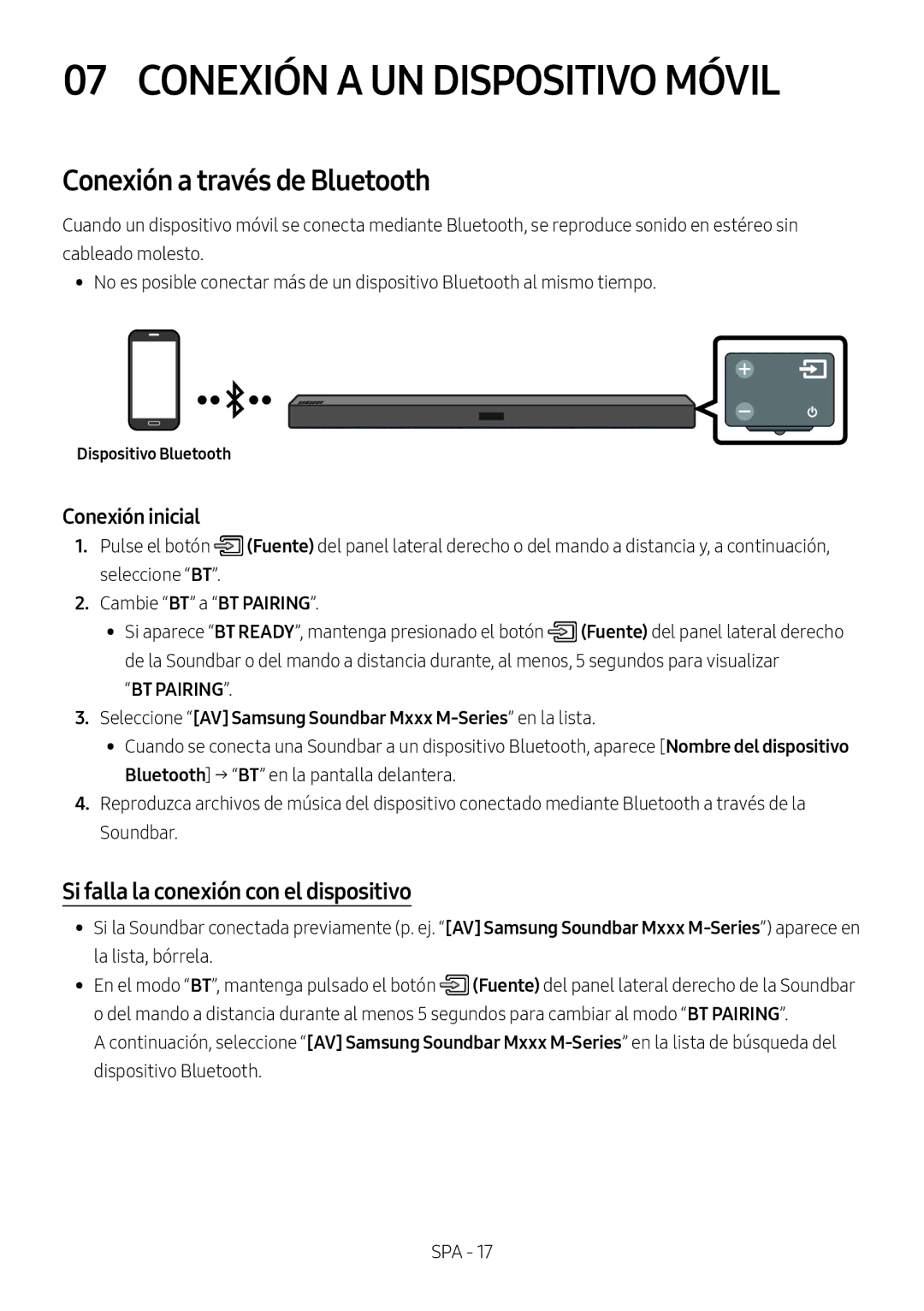 Samsung HW-M450/ZG, HW-M450/EN, HW-M450/ZF, HW-M460/XE manual Conexión a UN Dispositivo Móvil, Conexión a través de Bluetooth 