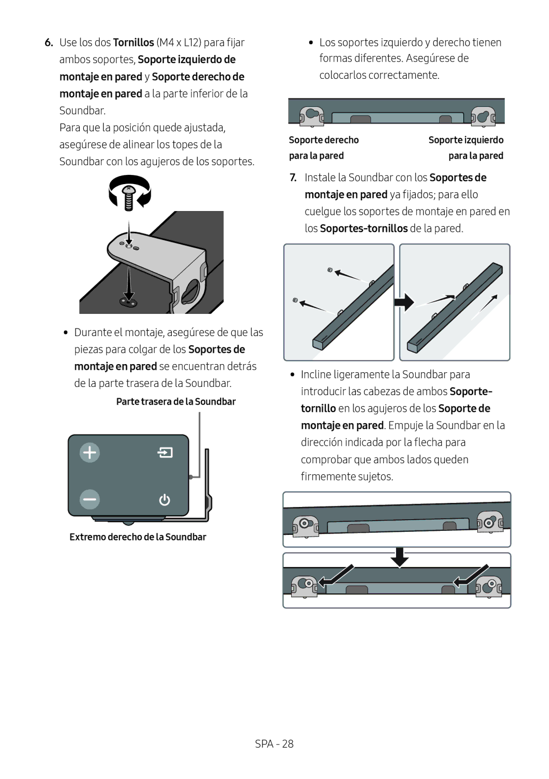 Samsung HW-M450/EN, HW-M450/ZG Parte trasera de la Soundbar Extremo derecho de la Soundbar, Soporte derecho, Para la pared 