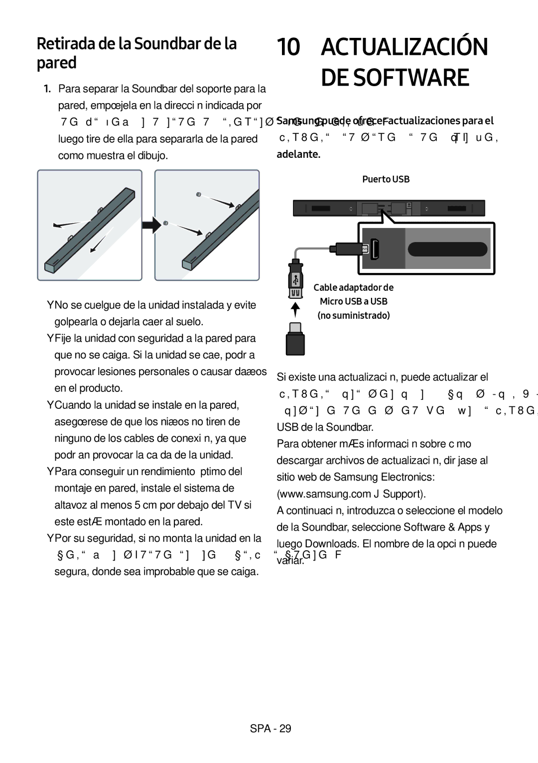 Samsung HW-M450/ZG, HW-M450/EN, HW-M450/ZF, HW-M460/XE manual Actualización DE Software, Retirada de la Soundbar de la pared 