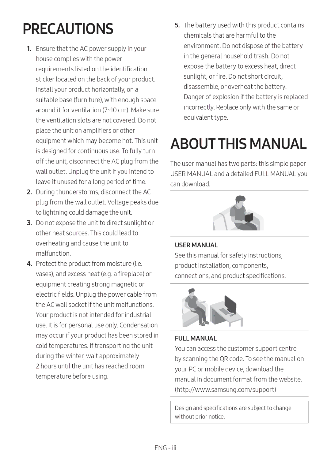 Samsung HW-M460/XE, HW-M450/EN, HW-M450/ZG, HW-M450/ZF manual Precautions, About this Manual, Full Manual 