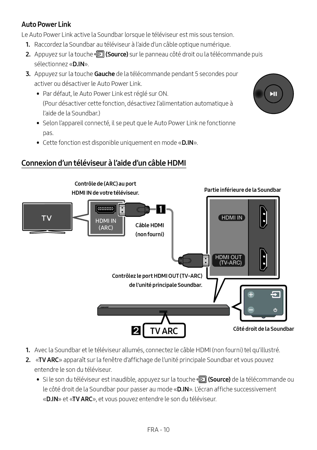 Samsung HW-M460/XE Connexion d’un téléviseur à l’aide d’un câble Hdmi, Contrôle de ARC au port Hdmi in de votre téléviseur 